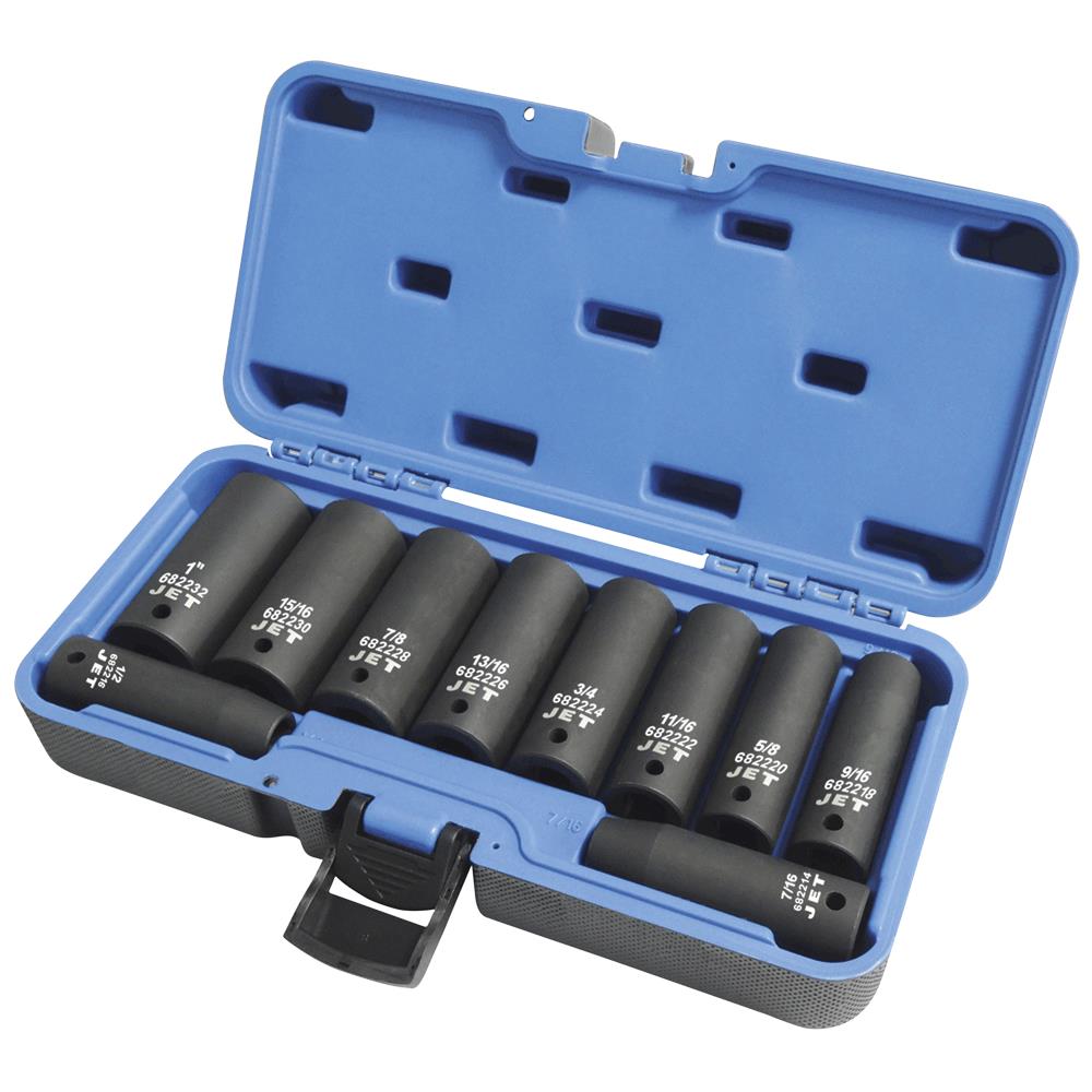 Jet - 10 PC 1/2" DR Deep SAE Impact Socket Set – 6 Point