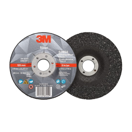 3M™ Silver Depressed Center Grinding Wheel, 87454, T27, black, 5 in x 1/4 in x 7/8 in (12.70 cm x 6.35 mm)