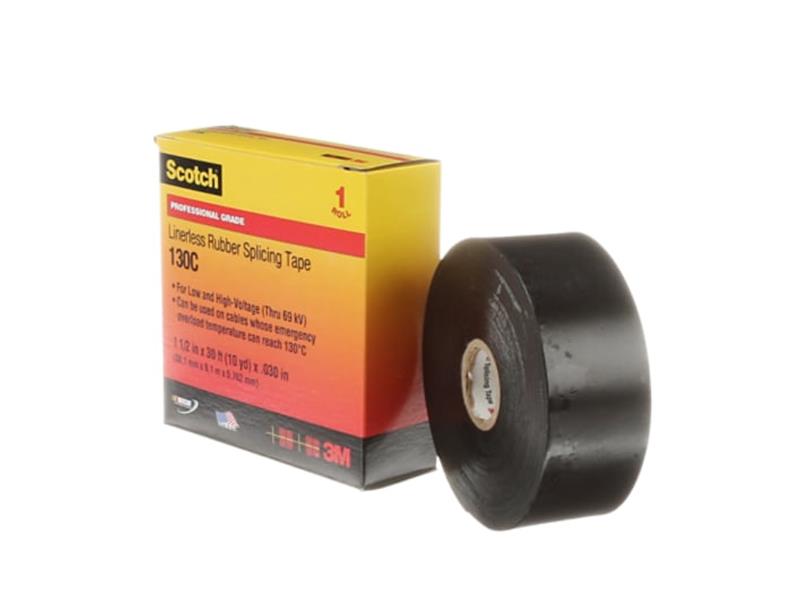 Scotch® Linerless Rubber Splicing Tape, 130C, black, 30 mil (0.76 mm), 1 1/2 in x 30 ft (38.1 mm x 9.1 m), professional grade