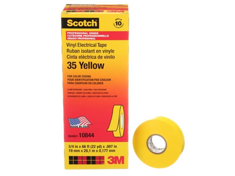 Scotch® Vinyl Colour Coding Electrical Tape, 35, yellow, 7 mil (0.18 mm), 3/4 in x 66 ft (19.1 mm x 20.1 m)