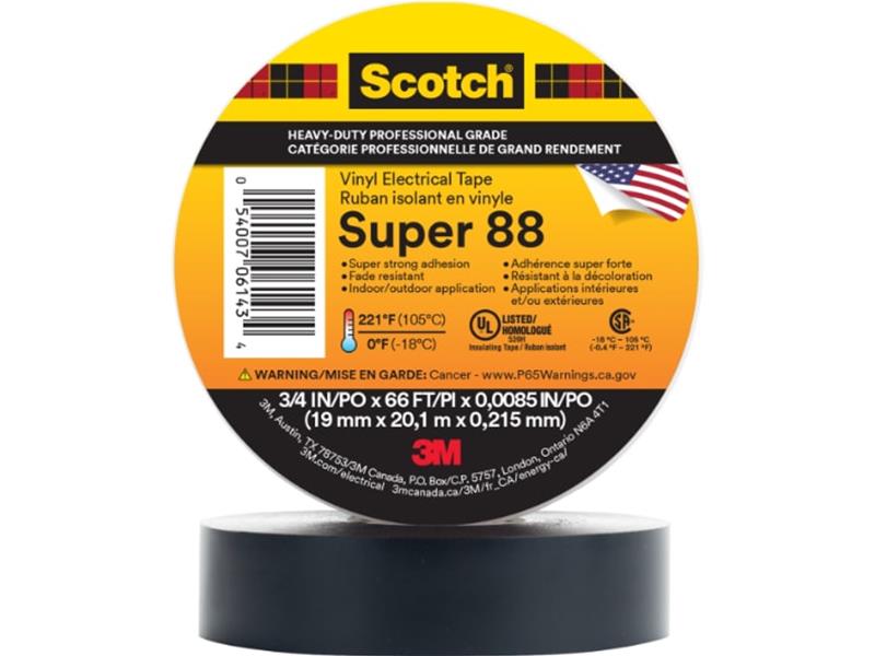 Scotch® Super 88 Electrical Tape, 06143, 3/4 in x 66 ft (19.1 mm x 20.1 m), insulation