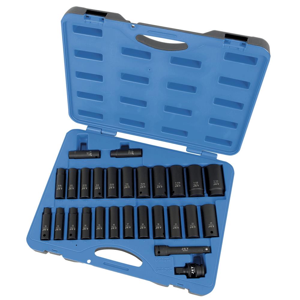 Jet - 1/2" DR Deep SAE/Metric Impact Socket Set – 6 pt. – 27 pc