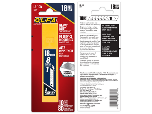 Olfa - LB-10B 18mm Silver Heavy-Duty Snap Blade, Pack of 10