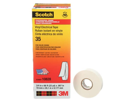 Scotch® Vinyl Electrical Colour Coding Tape, 35, white, 7 mil (0.18 mm), 3/4 in x 66 ft (19.1 mm x 20.1 m), professional grade