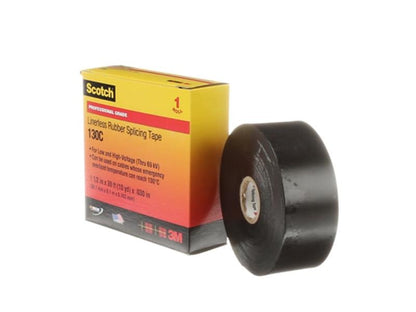 Scotch® Linerless Rubber Splicing Tape, 130C, black, 30 mil (0.76 mm), 1 1/2 in x 30 ft (38.1 mm x 9.1 m), professional grade