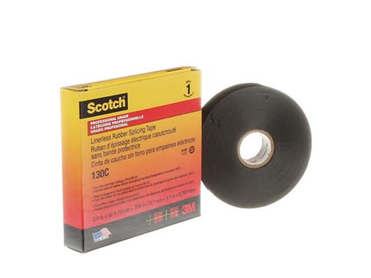 Scotch® Linerless Rubber Splicing Tape, 130C, black, 30 mil (0.76 mm), 3/4 in x 30 ft (19.1 mm x 9.1 m), professional grade
