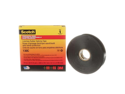 Scotch® Linerless Rubber Splicing Tape, 130C, black, 30 mil (0.76 mm), 3/4 in x 30 ft (19.1 mm x 9.1 m), professional grade