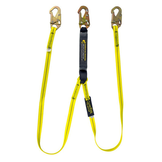 Guardian Fall Protection - 6' External Energy Absorbing Lanyard Dual Leg Yellow With Steel Snap Hook