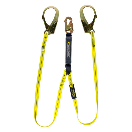 Guardian Fall Protection - 4' External Energy Absorbing Lanyard Dual Leg Yellow With Steel Snap 2.5" Rebar Hook