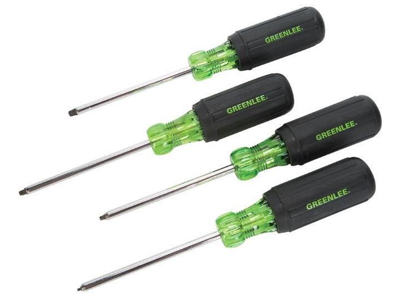 4-Piece Square-Recess Tip Driver Set, Contains – #0 x 4", #1 x 4", #2 x 4", & #3 x 4"