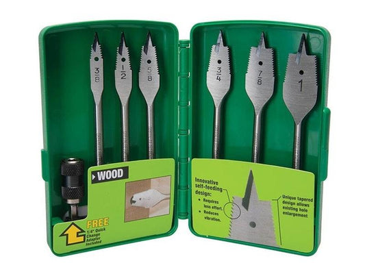 6-Piece Self-Feeding Spade Bit Set, 3/8" – 1"