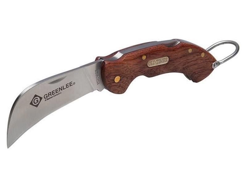 Folding Knife, 2-5/8" Stainless Steel Hawk Bill, Wood