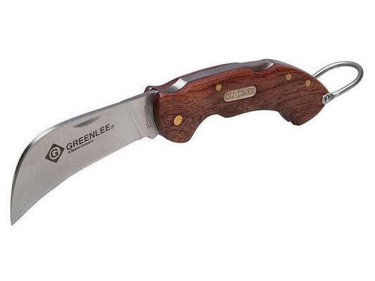 Folding Knife, 2-5/8" Stainless Steel Hawk Bill, Wood
