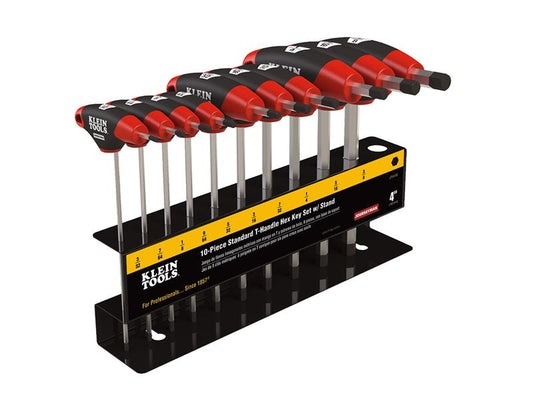 Klein Hex Key Set, SAE T-Handle, 4-Inch, with Stand, 10-Piece