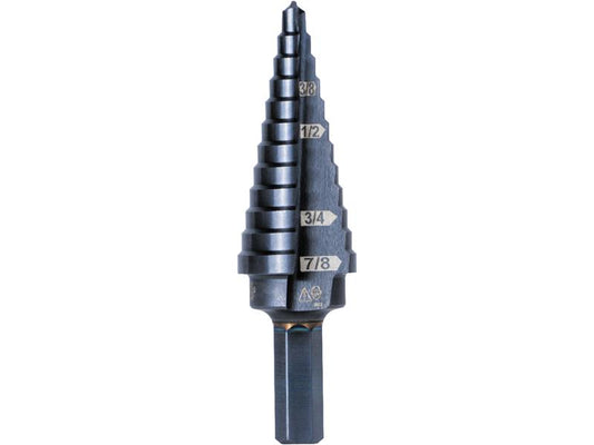Klein - 12-Step Drill Bit, 3/8-Inch Hex, Double Straight Flute, 3/16-Inch to 7/8-Inch