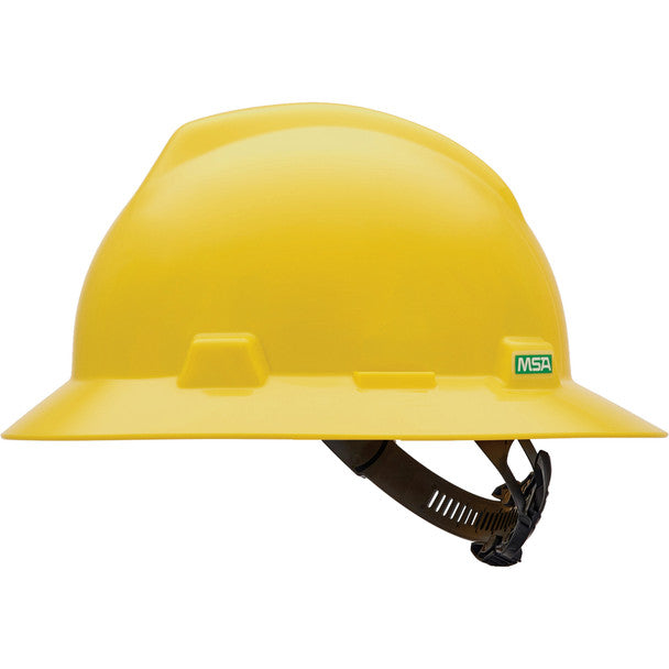 MSA - V-Gard Slotted Full-Brim Hardhat, Quick-Slide Suspension, Non-Vented