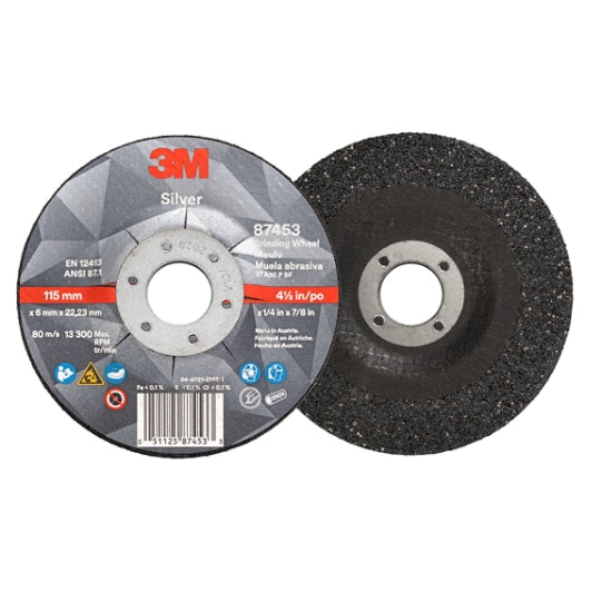 3M™ Silver Depressed Center Grinding Wheel, 87453, T27, black, 4 1/2 in x 1/4 in x 7/8 in (11.43 cm x 6.35 mm)