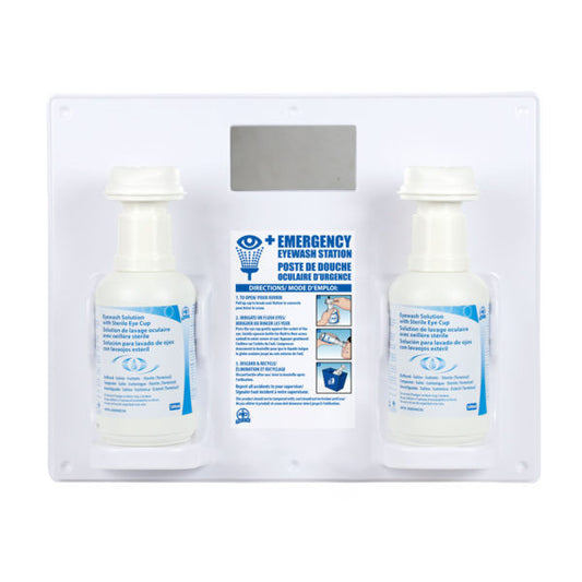 Wasip - Dual Eyewash Station w/ Sterile Eye Cup and (2) 1L Eyewash Solutions