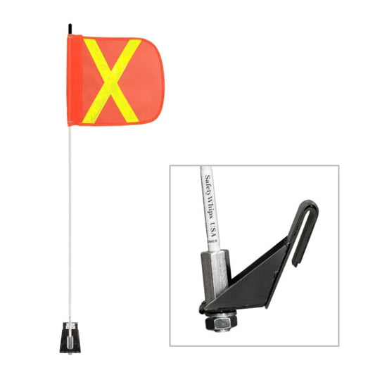 Driver Industrial Safety - Light Duty Whip with Orange Flag (Yellow X) and a Window Bracket Mounting Base